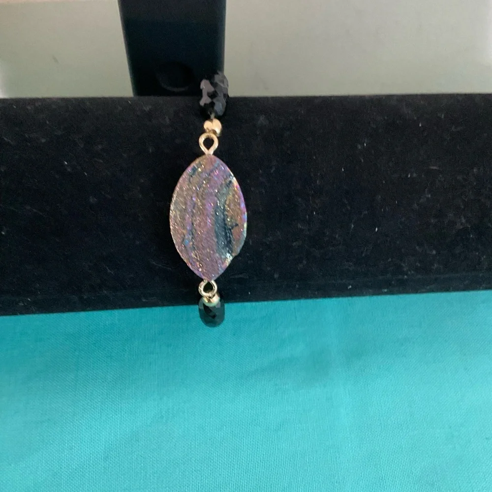 Elegant Multicolor Druzy and Black Beaded Bracelet